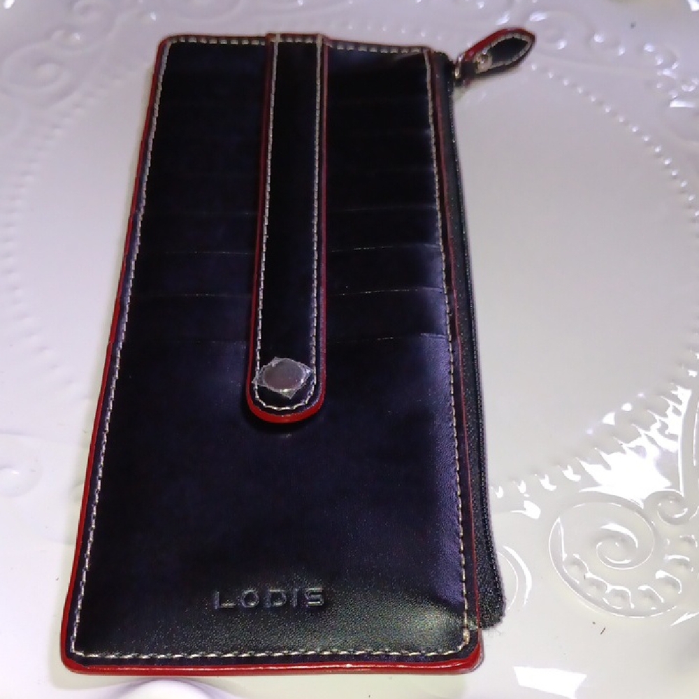 Lodis Black and Red Leather Card Holder